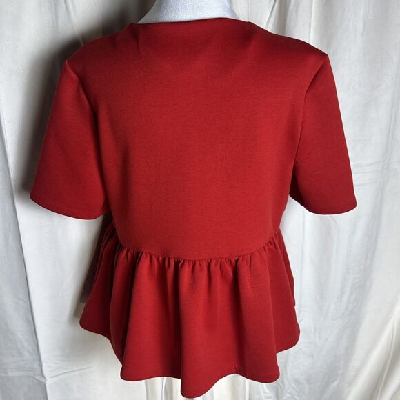 H&M Scuba Peplum Holiday Red Festive Button Down Blazer Top Size Medium - Picture 3 of 8